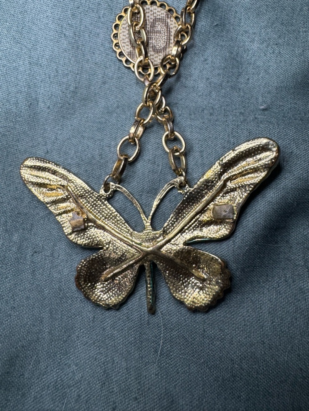 Layered Gold Necklace with Multicolor Crystal Butterfly Pendant - Picture 6 of 8
